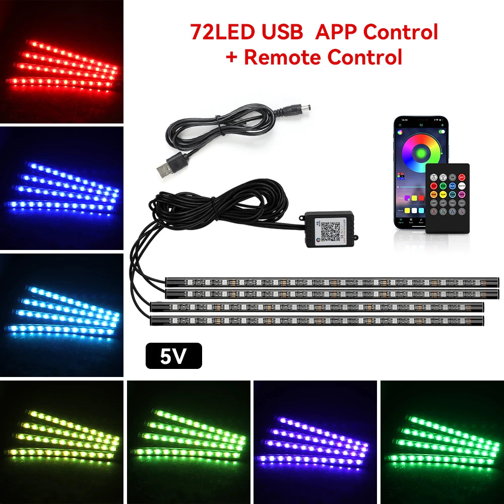 RGB Car Interior Foot Lights - Music Sync Underglow Kit