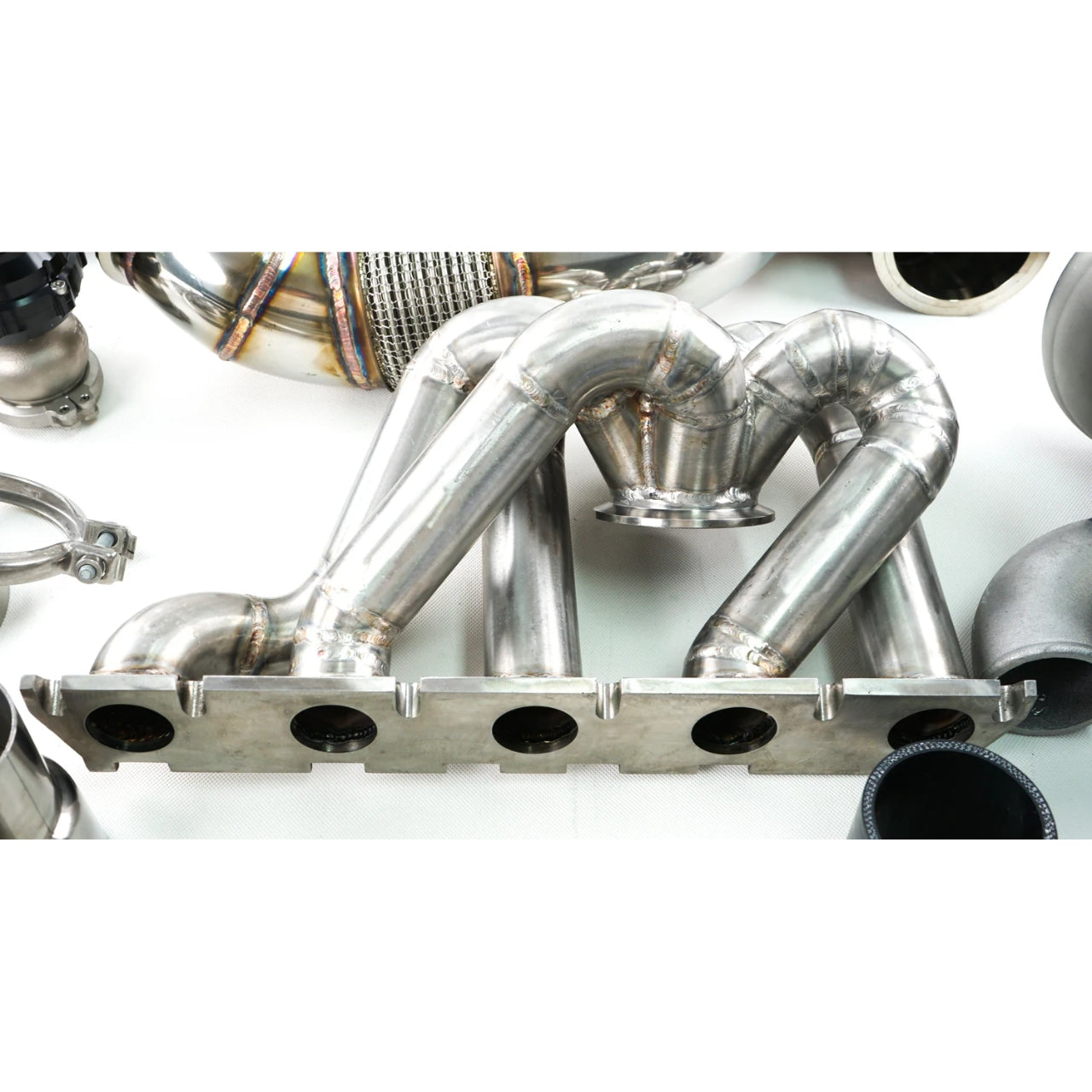 Stainless Steel T4 V‑Band Manifold with 4″ Downpipe & Midpipe — Audi RS3 (8V/8Y) / TTRS (8S) (2017–2024)