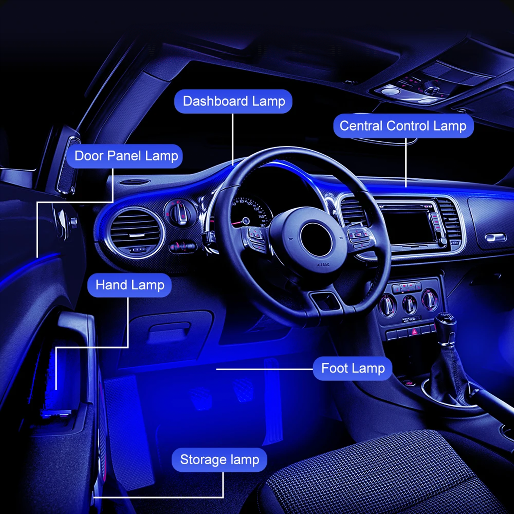 LED Ambient RGB 64-Color Fiber Optic Interior Lighting with Dual Zone Colors – Universal Car Interior Lighting Kit - EuroSpeed