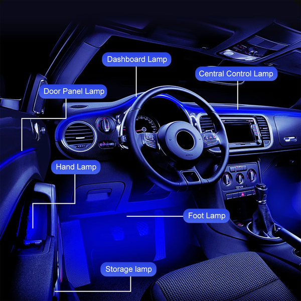 LED Ambient RGB 64-Color Fiber Optic Interior Lighting with Dual Zone Colors – Universal Car Interior Lighting Kit - EuroSpeed