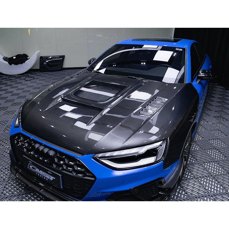 Carbon Fiber Transparent Hood with Glass — Audi A4 / S4 (B10) (2020–2024)