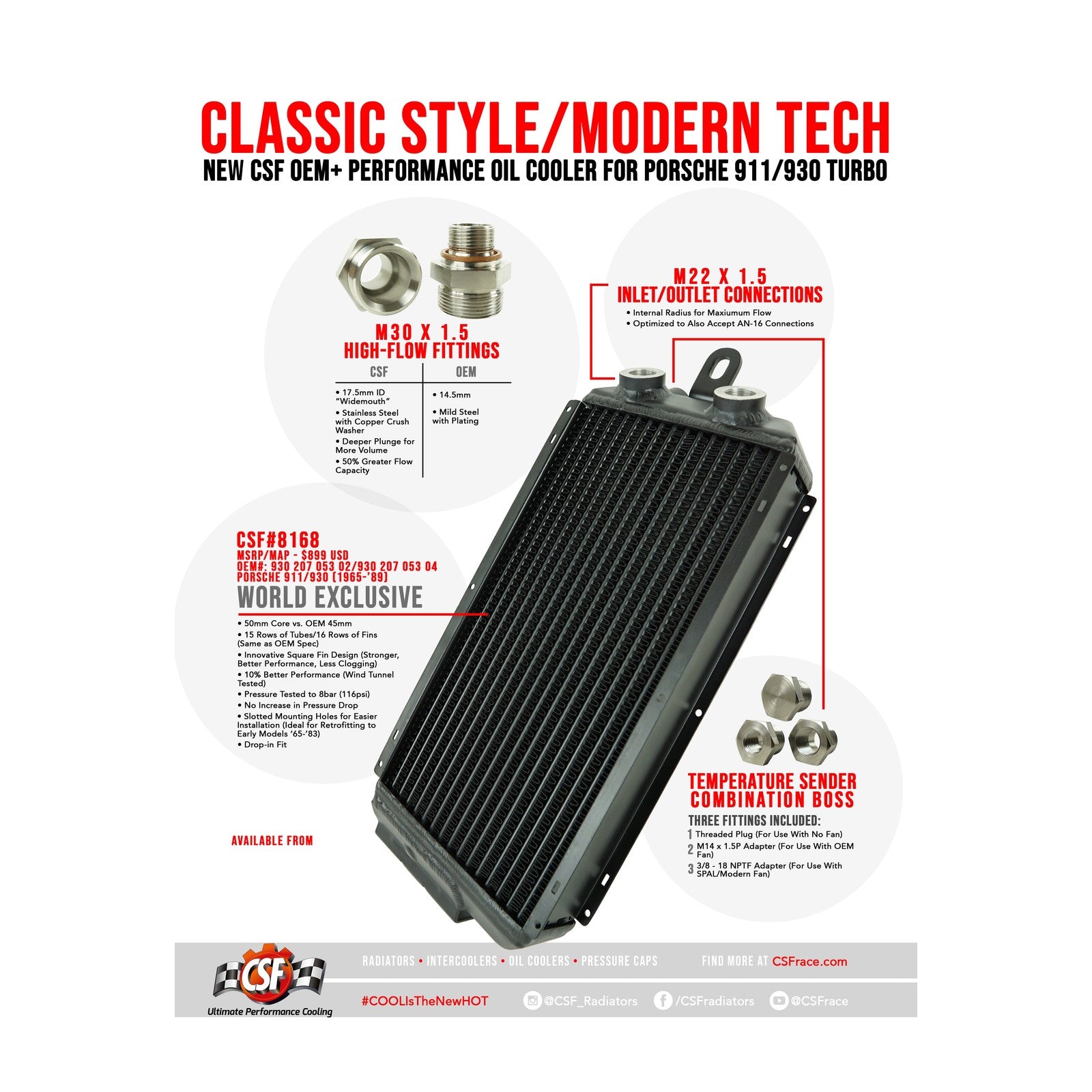 CSF Race Oil Cooler for Porsche 911/930 Turbo OEM + Performance Oil Cooler