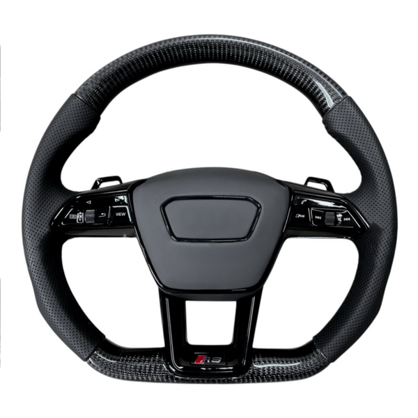 Carbon Fiber Steering Wheel for 2019–2024 Audi A6/S6/RS6, A7/S7/RS7, Q8/SQ8/RSQ8, 2020–2024 Q7/SQ7